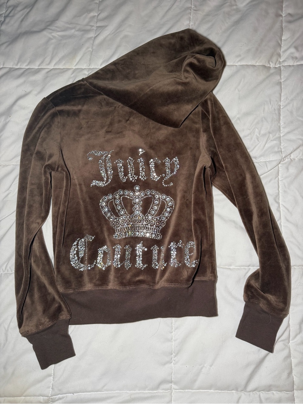 Juicy Couture Brown Velour Rhinestone Logo Hoodie